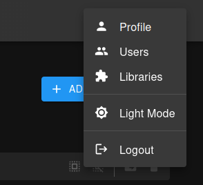 Top-right user menu with Libraries option