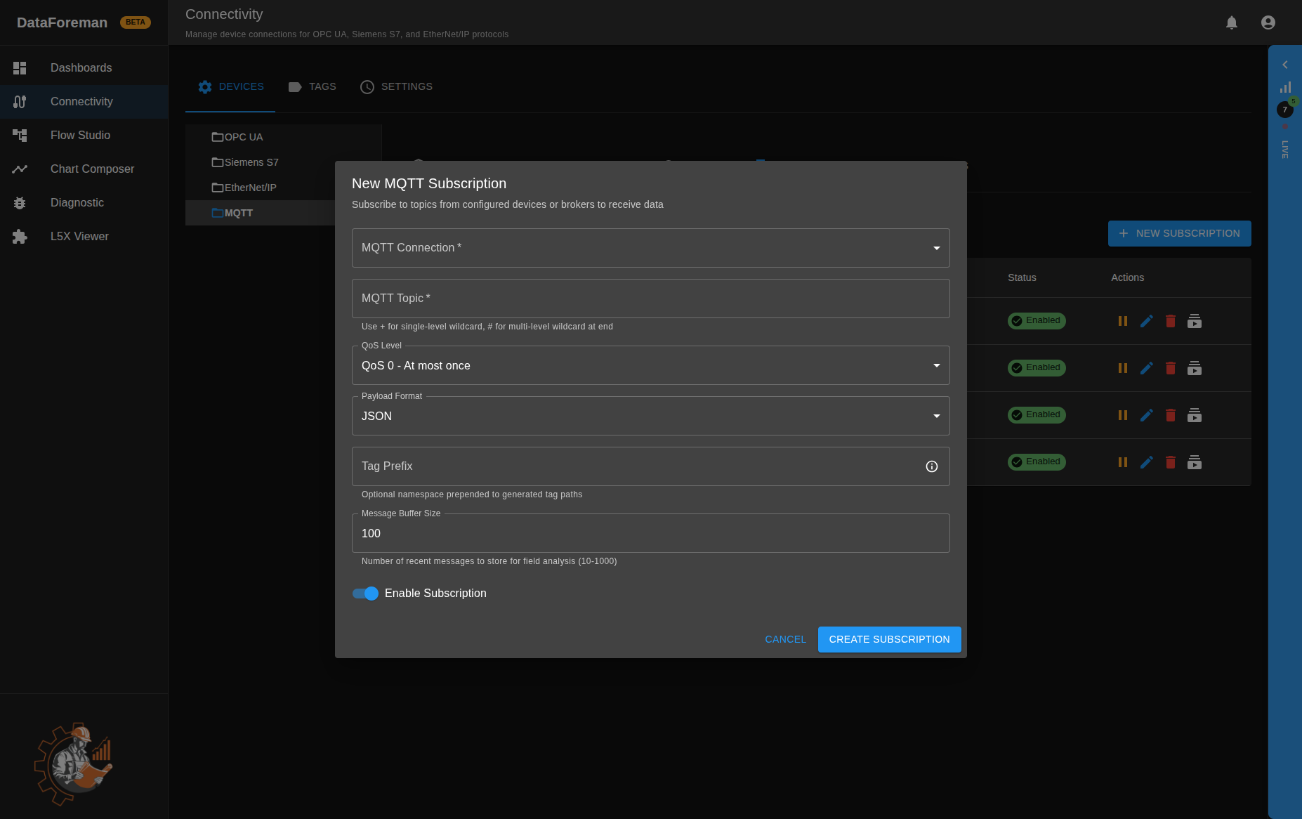 New MQTT Subscription form